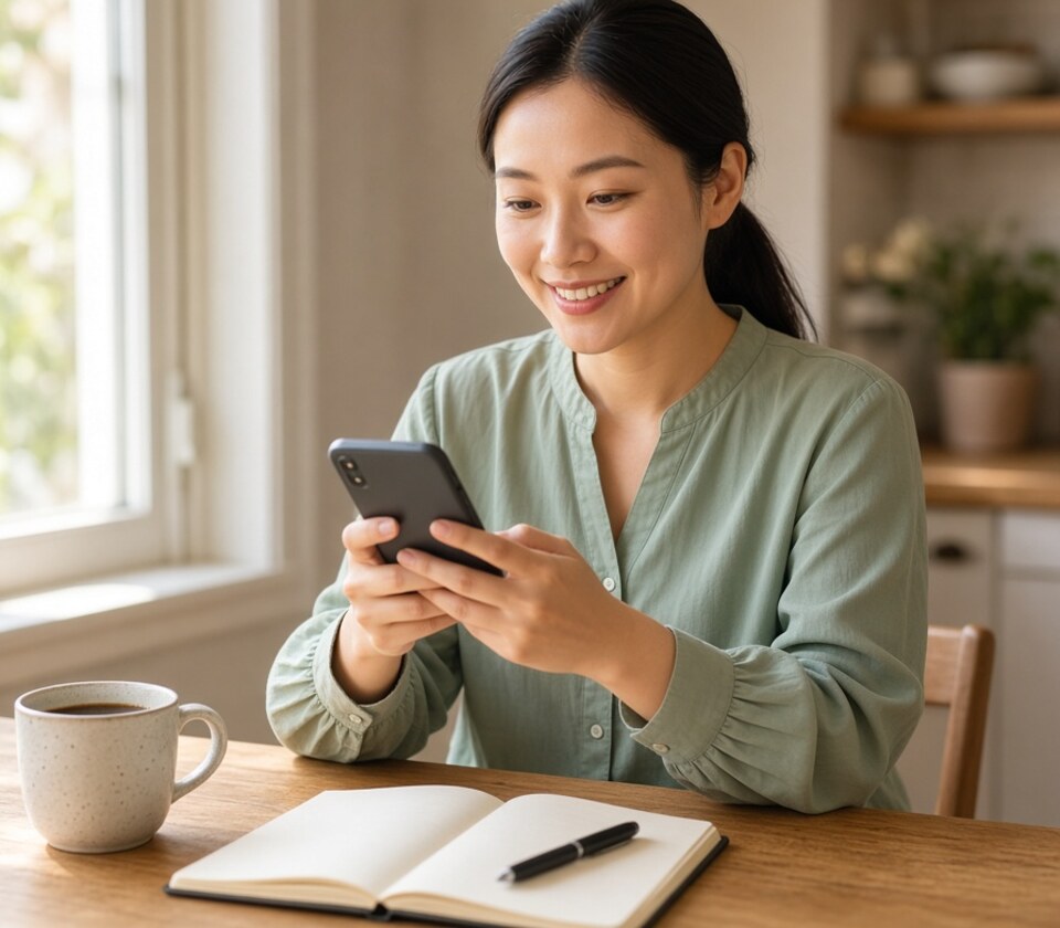 A customer checking her loan details on her phone